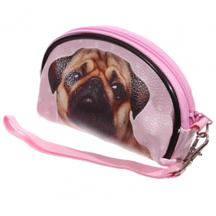 Tasje voor make up roze met mops hondje